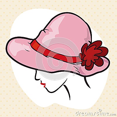 Elegant Lady Silhouette with Elegant Pink Hat, Vector Illustration Vector Illustration