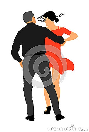Elegant latino dancers couple illustration isolated on white background. Mature tango dancing people in ballroom night. Cartoon Illustration