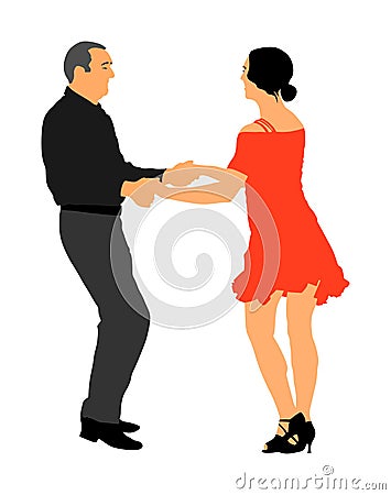 Elegant latino dancers couple illustration. Mature tango dancing people in ballroom night event. Cartoon Illustration