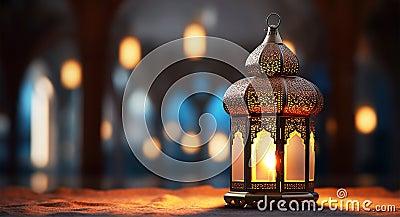 Elegant lattern and light bokehs in mosque, ramadan eid concep Stock Photo