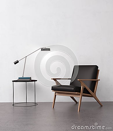 Elegant leather armchair with a side table Stock Photo