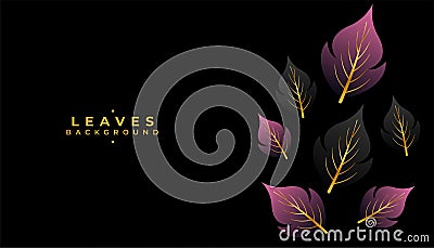 elegant leaves pattern with golden effect on dark background vector illustration Vector Illustration