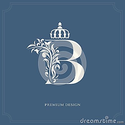 Elegant letter B with a crown. Graceful royal style. Calligraphic beautiful logo. Vintage drawn emblem for book design, brand name Vector Illustration