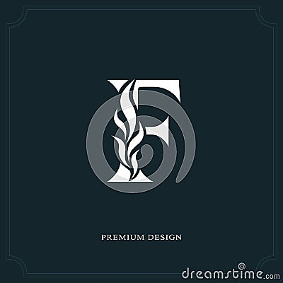 Elegant letter F. Graceful royal style. Vector Illustration