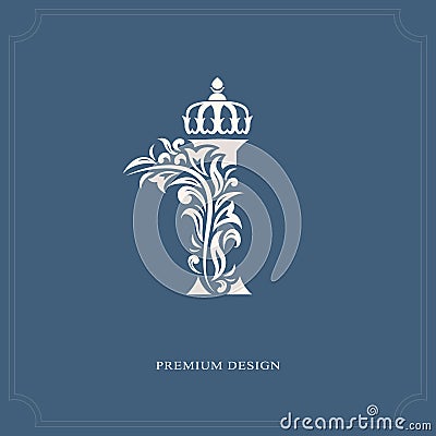 Elegant letter I with a crown. Graceful royal style. Calligraphic beautiful logo. Vintage drawn emblem for book design, brand name Vector Illustration