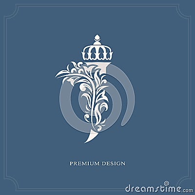 Elegant letter J with a crown. Graceful royal style. Calligraphic beautiful logo. Vintage drawn emblem for book design, brand name Vector Illustration