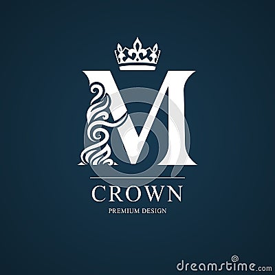 Elegant letter M. Graceful royal style. Calligraphic beautiful logo. Vintage drawn emblem for book design, brand name, business ca Vector Illustration