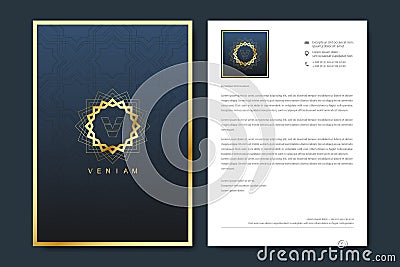 Elegant letterhead template design in minimalist style with Logo. Golden luxury business design for cover, banner Vector Illustration