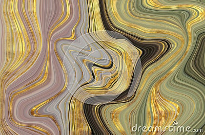 Elegant liquid marble texture background in green, pink and purple with gold Stock Photo
