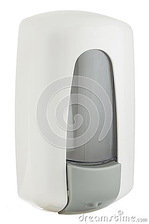 Elegant liquid soap dispenser made of white shiny plastic Stock Photo