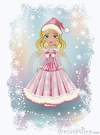 Elegant little santa claus girl, vector Vector Illustration