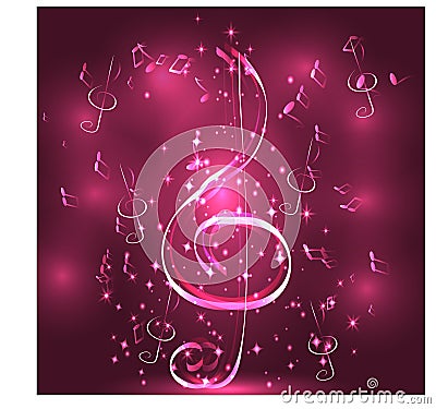 Elegant luminous contour of the treble clef on a dark background, neon-effect, music Stock Photo