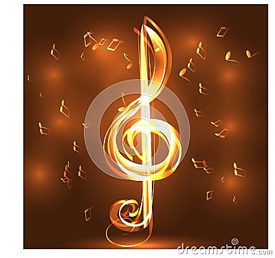 Elegant luminous contour of the treble clef on a dark background, neon-effect, music, musical note Vector Illustration