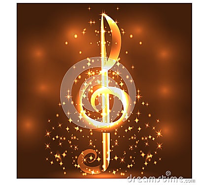 Elegant luminous contour of the treble clef on a dark background, neon-effect, music, musical note Vector Illustration