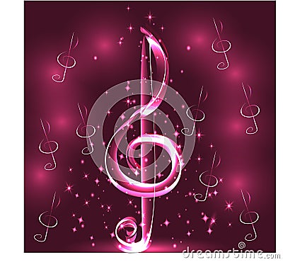 Elegant luminous contour of the treble clef on a dark background, neon-effect, music, musical note Vector Illustration