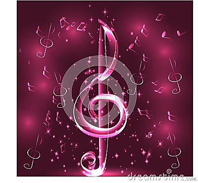 Elegant luminous contour of the treble clef on a dark background, neon-effect, music, musical note Vector Illustration