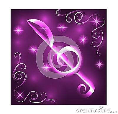 Elegant luminous contour of the treble clef on a dark background, neon-effect, music, musical note Vector Illustration