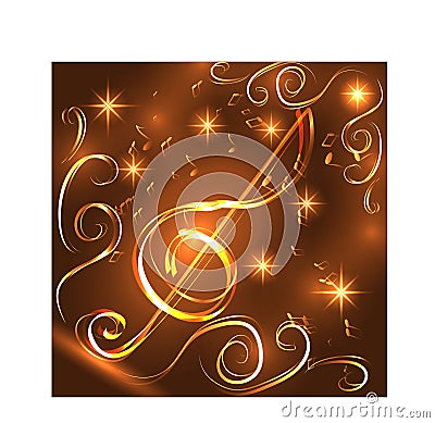 Elegant luminous contour of the treble clef on a dark background, neon-effect, music, musical note Vector Illustration