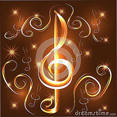 Elegant luminous contour of the treble clef on a dark background, neon-effect, music, musical note Vector Illustration