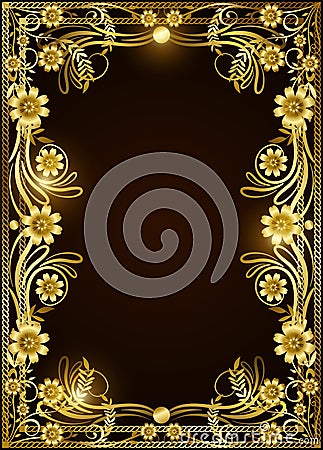 Elegant and luxurious regal gold frame on dark brown background Vector Illustration