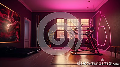 Elegant luxury fitness room with exercise machines with vivid magenta colors Stock Photo