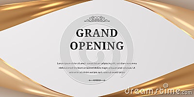 Elegant luxury grand opening poster banner with golden glossy satin silk ribbon template Stock Photo