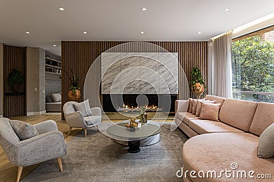 Elegant and luxury livingroom with a Big fireplace Stock Photo