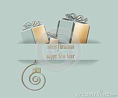 Elegant luxury 2021 Merry Christmas Happy New Year card in pastel green colour Stock Photo