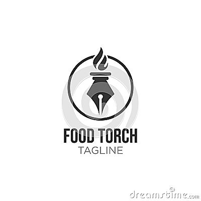 Elegant Luxury Torch Flame logo design inspiration with pen icon Vector Illustration