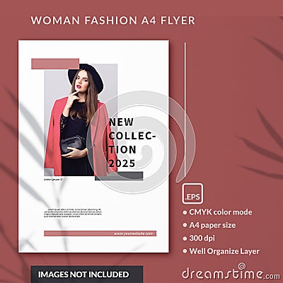 Elegant Luxury woman fashion feminine A4 flayer magazine template pink color Vector Illustration