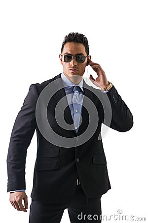 Elegant man with earphones, a security staff Stock Photo