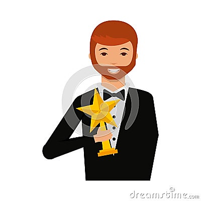 Elegant man with trophy winner Vector Illustration