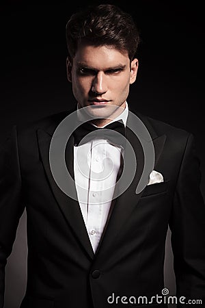 Elegant man wearing a black tux. Stock Photo