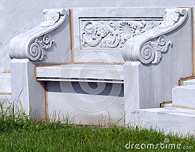 Elegant Marble Bench with Scrollwork Stock Photo