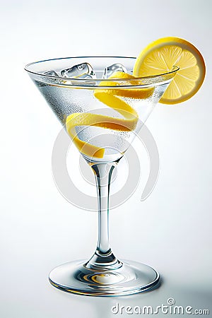 Elegant Martini Glass with Lemon Twist and Ice Stock Photo