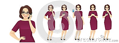 Elegant mature business woman with phone Vector Illustration