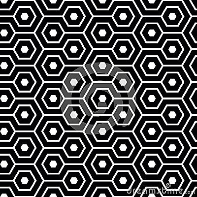 Elegant meandering hexagon in black and white. Geometrical vector seamless pattern. Abstract honeycomb design. Great for Vector Illustration