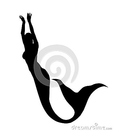Elegant mermaid vector silhouette illustration isolated on white background. Attractive woman from mythology. Vector Illustration