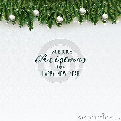 Elegant merry christmas background with silver balls Vector Illustration