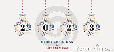 Elegant Merry Christmas and Happy New Year Cartoon Illustration