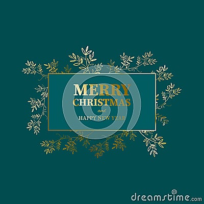 Elegant Merry Christmas and New Year Card with Pine Wreath, Winter plants design illustration for greetings, invitation Vector Illustration