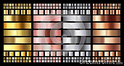 Elegant metallic gradient. Shiny rose gold, silver and bronze medals gradients. Golden, pink copper and chrome metal Vector Illustration