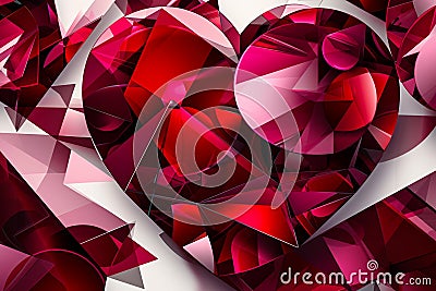 An elegant and modern abstract heart design for Valentine's Day, featuring geometric shapes in various shades of red. Stock Photo