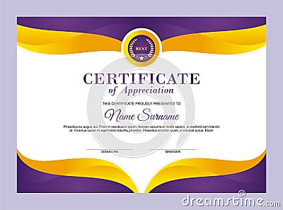 Elegant Purple and golden certificate template Stock Photo