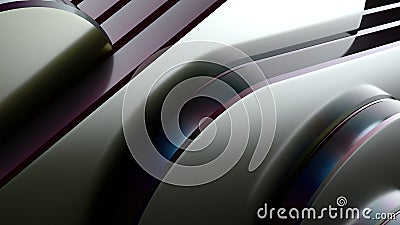 Elegant and Modern 3D Rendering image background of randomly overlapping metal plates in a rainbow Stock Photo
