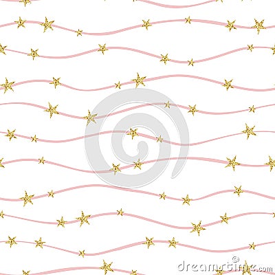 Elegant and modern seamless pattern with glitter stars, great for textiles, banners, wallpapers, New Years, Christmas, Birthdays Vector Illustration