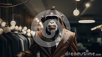 Elegant Monkey in Suit Under Bright Lights 5 Stock Photo
