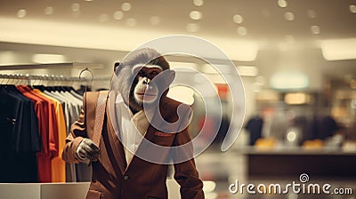 Elegant Monkey in Suit Under Bright Lights Stock Photo