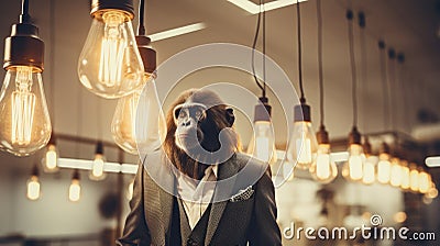 Elegant Monkey in Suit Under Bright Lights Stock Photo