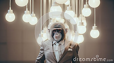 Elegant Monkey in Suit Under Bright Lights Stock Photo